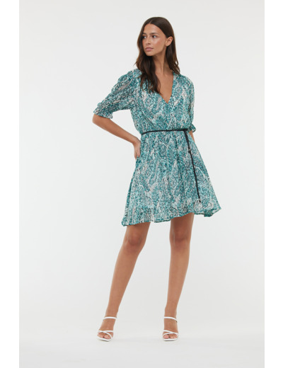 Robe manches courtes allover « Immitation Serpent »  en tissu poly chiffon recyclé