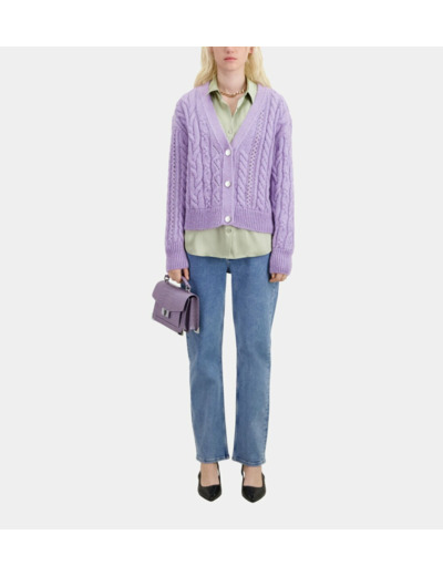 Cardigan Boutonne A Torsades violet
