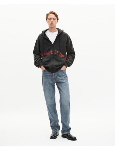 Sweatshirt zippé avec sérigraphie noir black washed