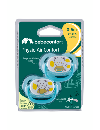 Lot de 2 sucettes physio chat bleu 0/6 mois Bleu