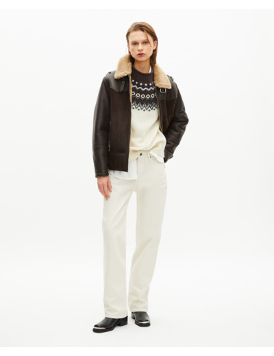 Peau lainée courte col sherpa marron brown