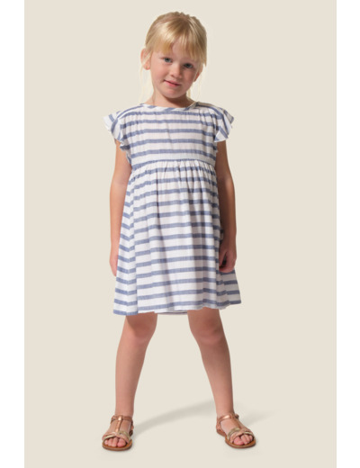 Robe fille avec manches à volant rayé Lapaze