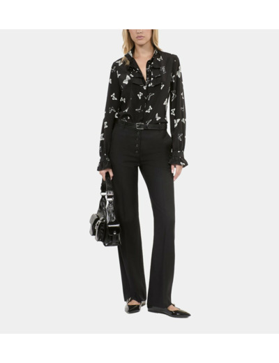 Chemise en soie imprimée papillons black white