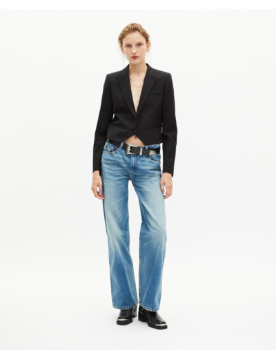 Veste courte asymétrique en laine noire black
