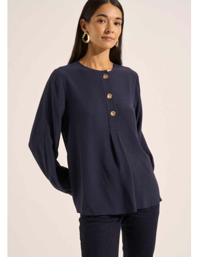 Blouse avec manches longues bouffantes et col rond
