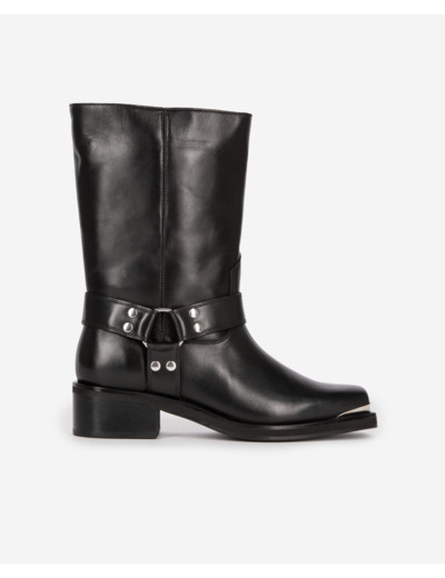 Bottes à sangles en cuir noir black