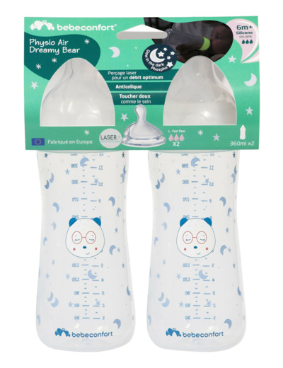 Lot de 2 biberons 370ml phosporence Bleu