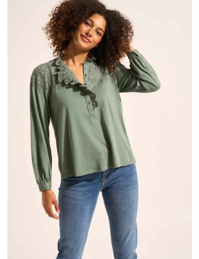 Top en jersey détails brodés