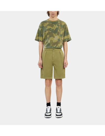 Short Cargo Kaki En Coton Et Lin wood kaki
