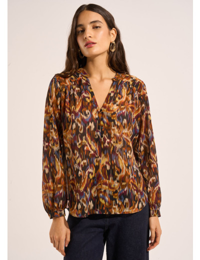 Blouse ample à manches longues imprimé multicolore