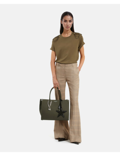 T-shirt manches courtes avec details epaules kaki