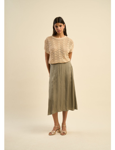 Jupe longue évasée en satin de viscose