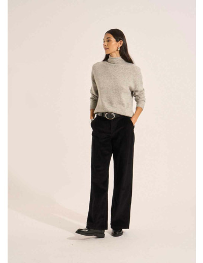 Pantalon large en velours de coton taille haute