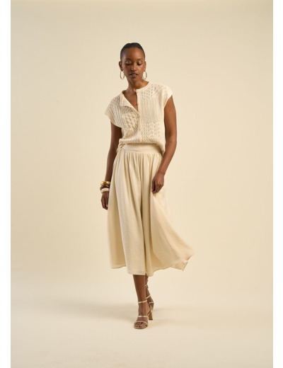 Jupe midi évasée effet crinkle