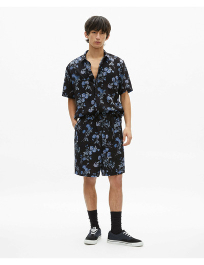 Chemise A Manches Courtes Print Fleuri black blue