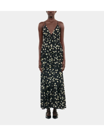 Robe longue avec imprimé fleuri black white