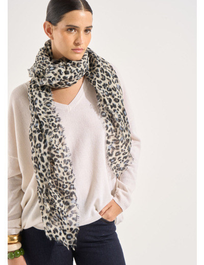 Foulard imprimé léopard en laine