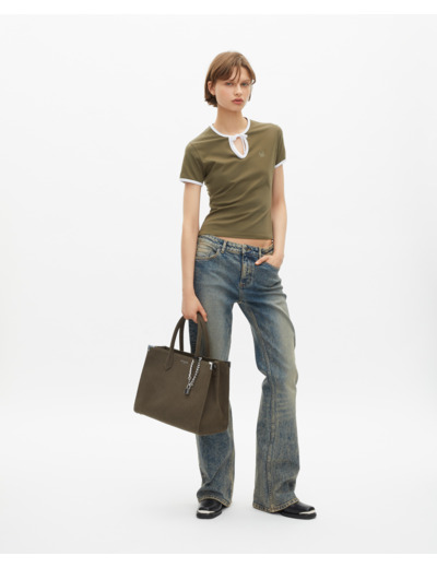 T-shirt kaki avec col goutte kaki