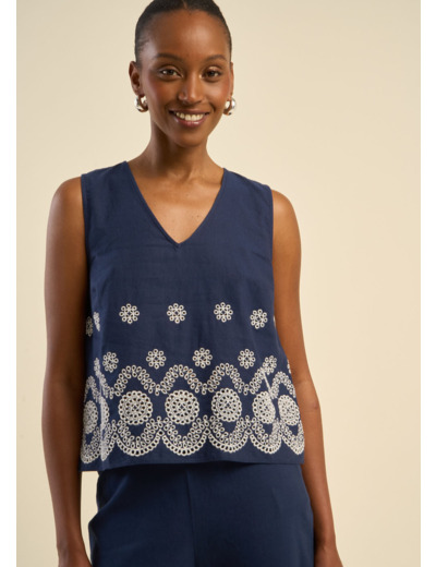 Top sans manches brodé