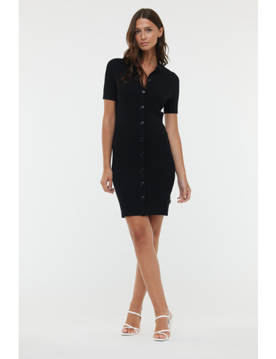 Robe polo en maille manches courtes, boutonnée devant