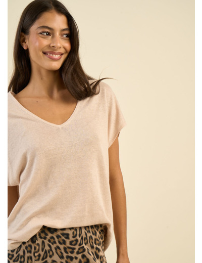 Pull sans manches col V 100% lin