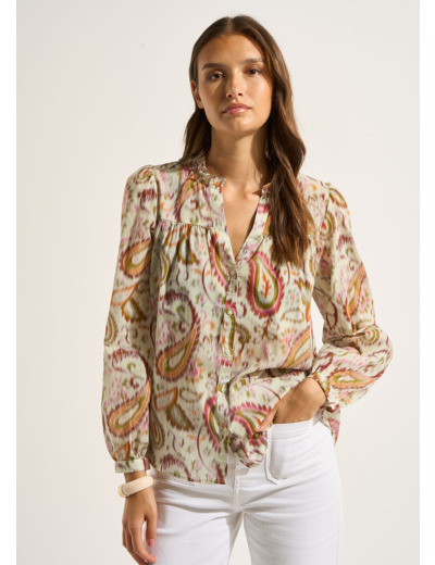 Blouse imprimée en coton et décoletté en V