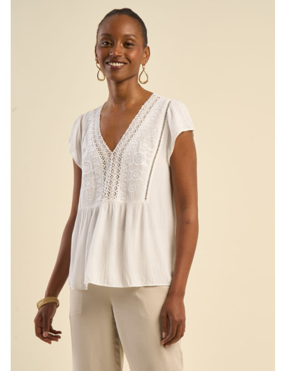 Blouse col brodé