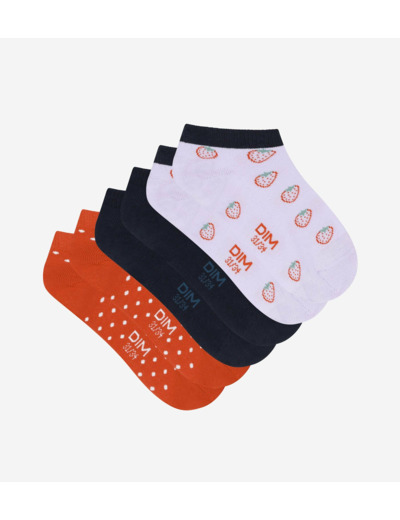 Lot de 3 paires de socquettes enfant Lila à motif fraise Coton Style