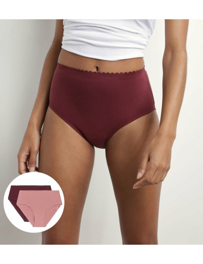 Lot de 2 culottes hautes en coton stretch Rose Rubis Body Touch Easy