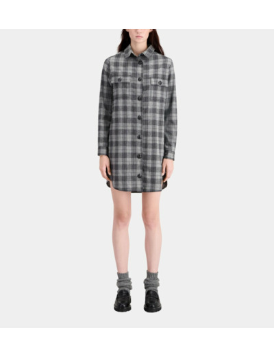 Robe Chemise Courte À Carreaux Gris