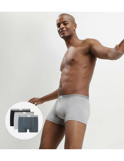 Lot de 3 boxers bleu jean gris en coton stretch résistant Ultra Resist