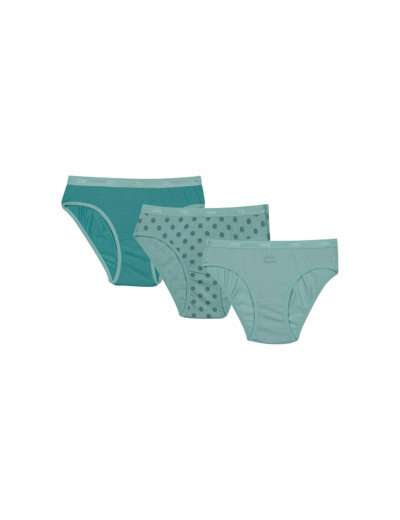 Lot de 3 culottes fille en coton stretch Vert d’Eau à pois Les Pockets