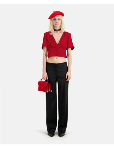 Top Rouge Court À Pois Jacquard oriental red