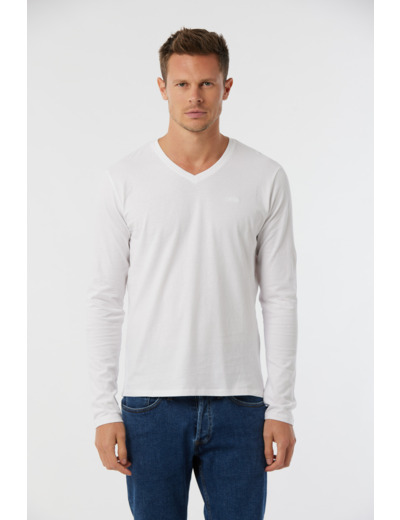 T-shirt manches longues col V broderie poitrine