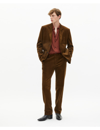 Veste de costume en velours côtelé marron caramel