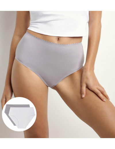 Lot de 2 culottes hautes en coton stretch Blanc Gris Body Touch Easy