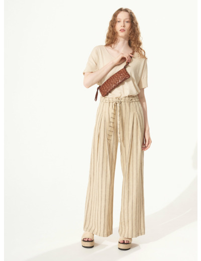 Pantalon large rayure naturelle