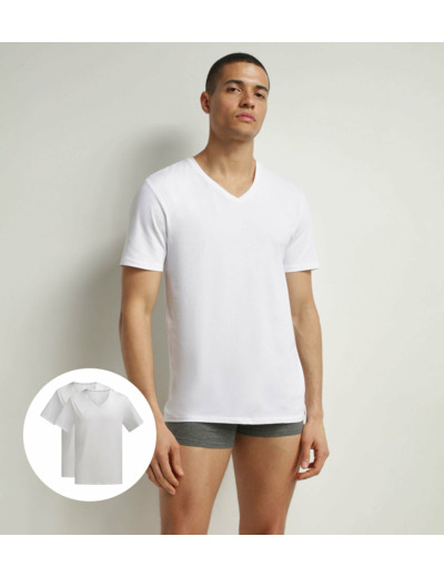 Lot de 2 t-shirts homme en coton bio Blanc à col V Dim Good