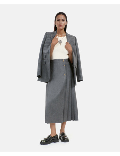 Jupe Longue Plissée En Laine Grise grey