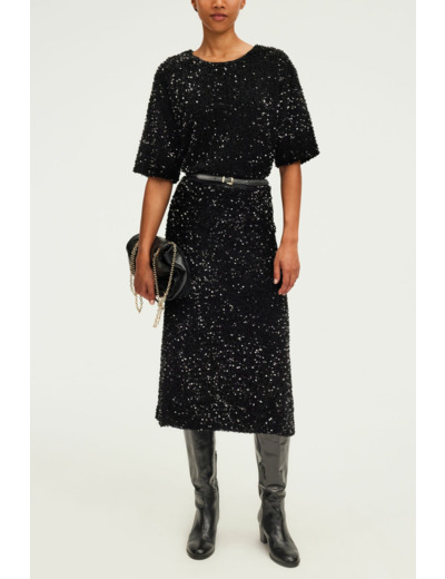 Jupe mi-longue à sequins noirs - CLELIE