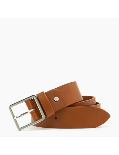 Ceinture homme avec boucle carrée en cuir lisse tannage végétal