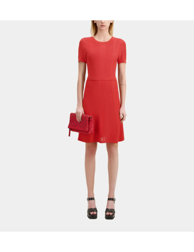 Robe Courte Rouge En Maille Ajourée red brique