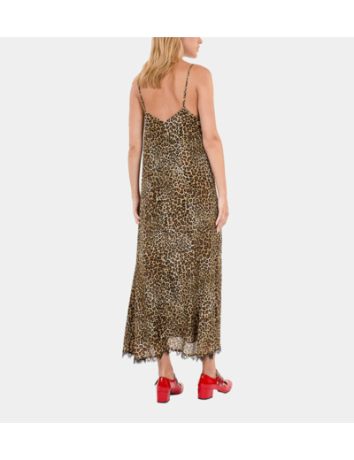 Robe nuisette longue en soie imprimé léopard leopard