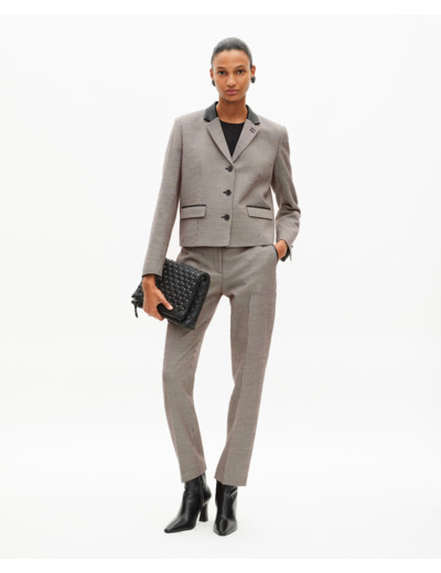 Veste tailleur en pied de poule courte noire et blanche black grey