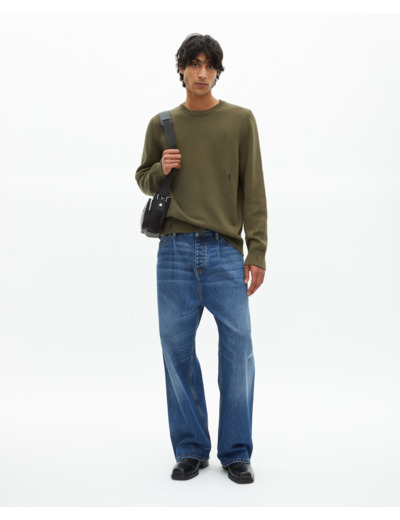 Pull avec détails ajourés kaki kaki