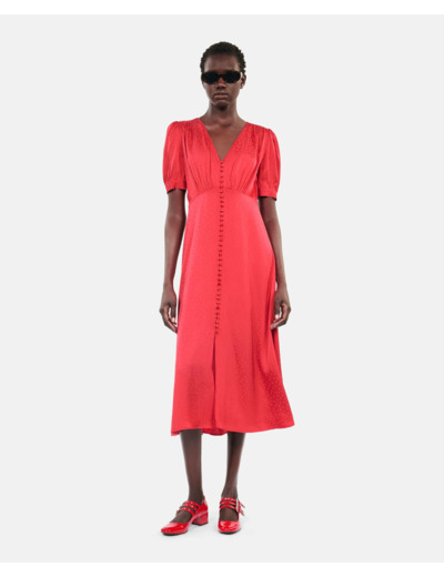 Robe longue avec boutonnage rouge rubis
