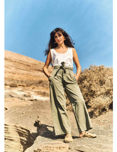 Pantalon taille haute ceinturé