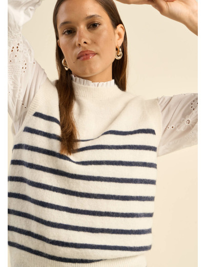 Pull sans manches à rayures