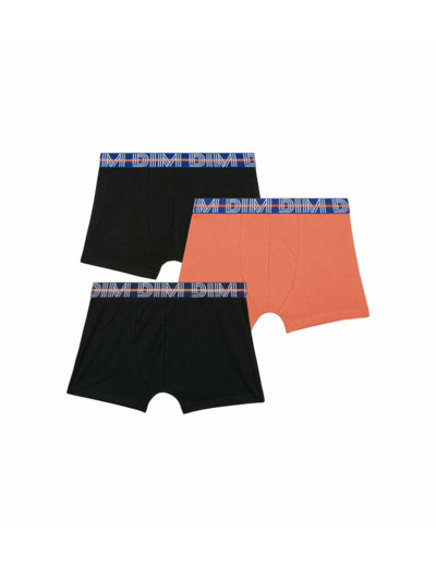 Lot de 3 boxers garçon coton stretch ceinture contrastée Orange EcoDim