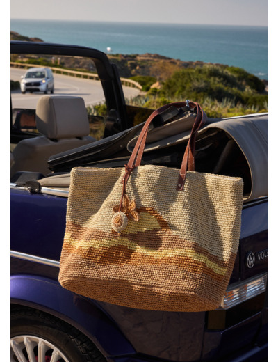 Sac cabas en raphia à motif coucher de soleil
